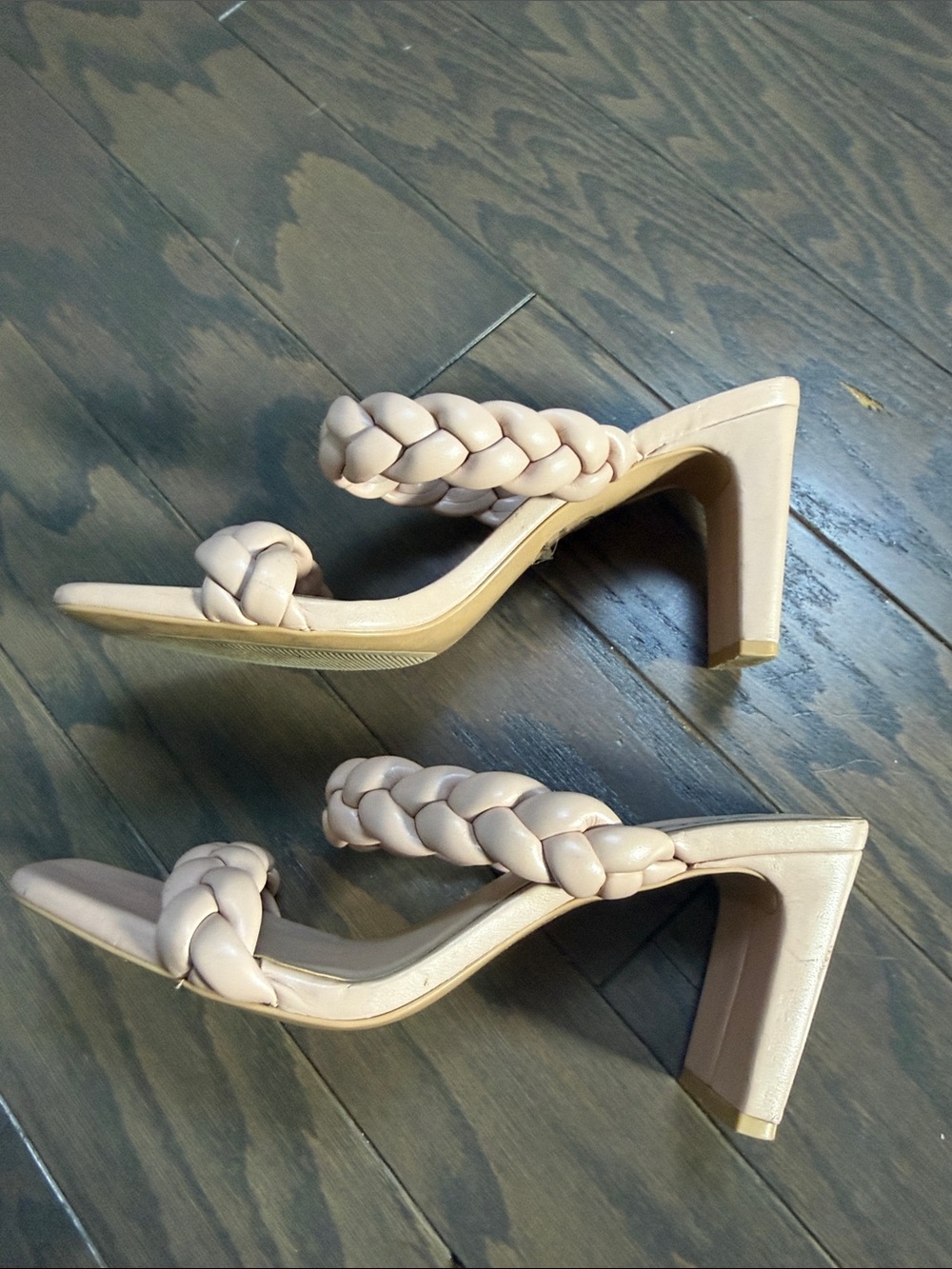 Soda Braided Two-Strap Block Heel Sandals - Blush Pink